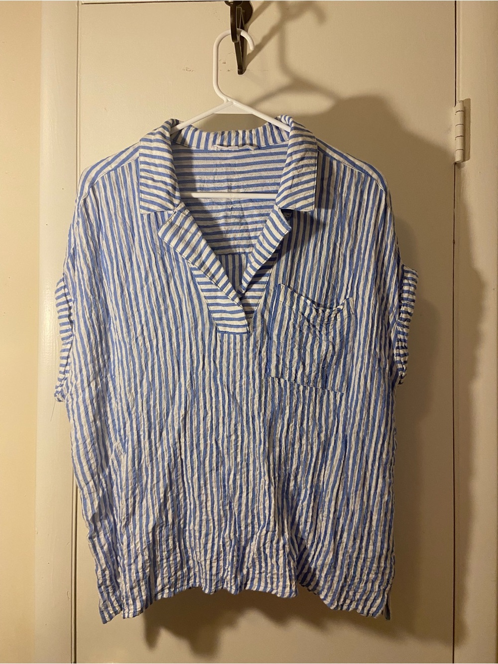 Jane and Delancey Blue and White Striped Casual Button-Down Shirt